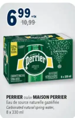 Familiprix PERRIER or MAISON PERRIER, Carbonated natural spring water, 8 x 330 ml offer