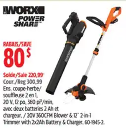 Canadian Tire WORX 20V 360CFM Blower & 12 2-in-1 Trimmer with 2x24h Battery & Charger offer