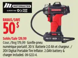 Canadian Tire 20 V Digital portable tire inflator. 2.0 Ah battery & charger included offer