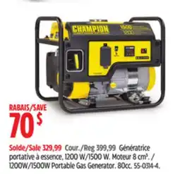 Canadian Tire Champion 1200W/1500W Portable Gas Generator. 80cc offer