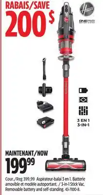 Canadian Tire Hoover 3-in-1 Stick Vac Removable battery and self-standing offer