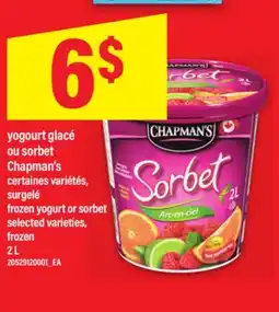 Maxi YOGOURT GLACÉ OU SORBET CHAPMAN'S | FROZEN YOGURT OR SORBET, 2 L offer