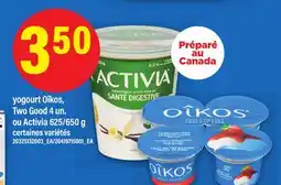 Maxi YOGOURT OÎKOS, TWO GOOD, 4 UN. OU ACTIVIA, 625/650 G offer