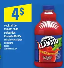 Maxi COCKTAIL DE TOMATE ET DE PALOURDES CLAMATO MOTT'S, 1,89 L offer