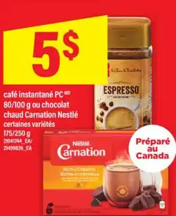 Maxi CAFÉ INSTANTANÉ PC 80/100 G OU CHOCOLAT CHAUD CARNATION NESTLÉ, 175/250 G offer