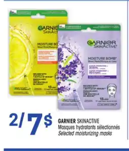 Uniprix GARNIER masks Masques hydratants sélectionnés/SKINACTIVE Selected moisturizing offer