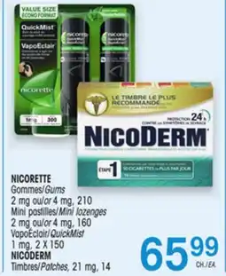 Uniprix NICORETTE Gommes/Gums, Mini pastilles/Mini lozenges, NICODERM Timbres/Patches offer