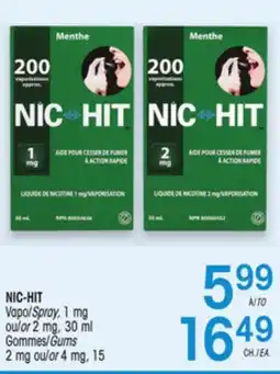Uniprix NIC-HIT Vapo/Spray, 1 mg ou/or 2 mg, 30 ml Gommes/Gums 2 mg ou/or 4 mg, 15 offer
