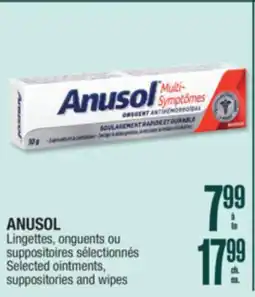 Jean Coutu ANUSOL Selected ointments, suppositories and wipes offer