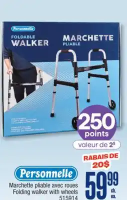 Jean Coutu PERSONNELLE Folding walker with wheels offer