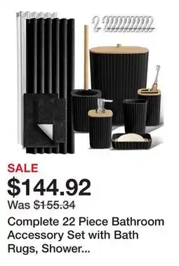 Wayfair Complete 22 Piece Bathroom Accessory Set with Bath Rugs, Shower Curtain Set, Liner, and Hooks offer