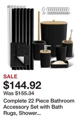 Wayfair Complete 22 Piece Bathroom Accessory Set with Bath Rugs, Shower Curtain Set, Liner, and Hooks offer