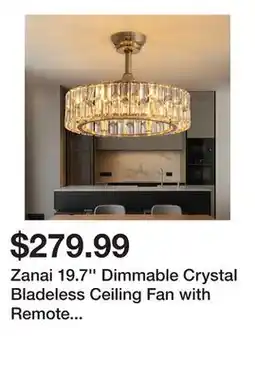 Wayfair Zanai 19.7'' Dimmable Crystal Bladeless Ceiling Fan with Remote Control and Light Kit offer