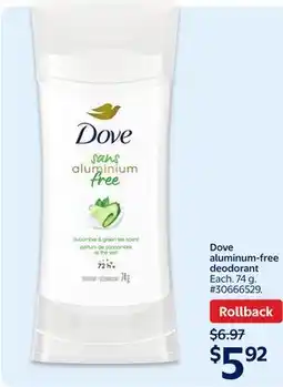 Walmart Dove Aluminum-free Deodorant offer