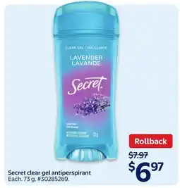 Walmart Secret clear gel antiperspirant offer