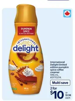 Walmart International Delight limited edition pumpkin spice coffee creamer offer