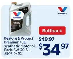 Walmart Valvoline Restore & Protect Premium full synthetic motor oil offer