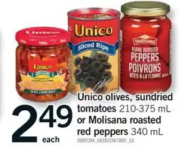 Fortinos UNICO OLIVES, SUNDRIED TOMATOES 210-375 ML OR MOLISANA ROASTED RED PEPPERS 340 ML offer