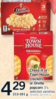 Fortinos CHEEZ-IT OR TOWN HOUSE CRACKERS OR ORVILLE POPCORN, 3's offer