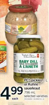 Fortinos PC PICKLES, 1 L OR KUHNE SAUERKRAUT, 796 ML offer