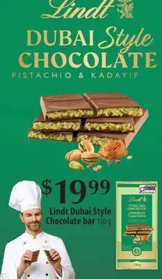 Fortinos LINDT DUBAI STYLE CHOCOLATE BAR, 150 G offer