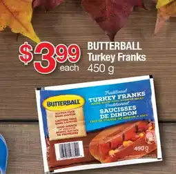 Fortinos BUTTERBALL TURKEY FRANKS, 450 g offer