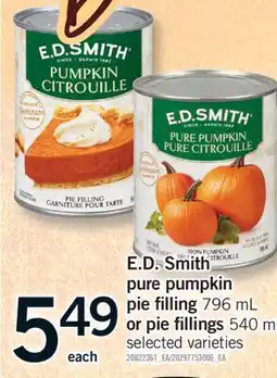 Fortinos E.D. SMITH PURE PUMPKIN PIE FILLING, 796 ML OR PIE FILLINGS, 540 ML offer