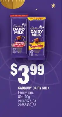 Fortinos CADBURY DAIRY MILK FAMILY BARS, 80-100g offer