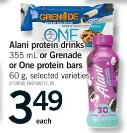 Fortinos ALANI PROTEIN DRINKS, 355 ML OR GRENADE OR ONE PROTEIN BARS 60 G offer