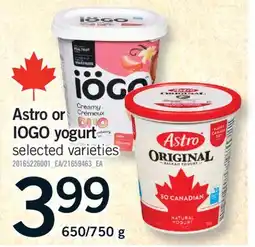 Fortinos ASTRO OR IOGO YOGURT, 650/750 g offer