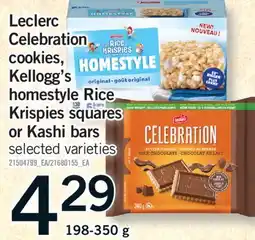 Fortinos LECLERC CELEBRATION COOKIES, KELLOGG'S HOMESTYLE RICE KRISPIES SQUARES OR KASHI BARS, 198-350 g offer