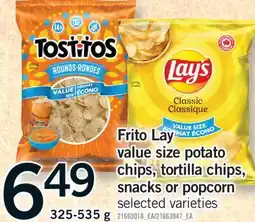 Fortinos FRITO LAY VALUE SIZE POTATO CHIPS, TORTILLA CHIPS, SNACKS OR POPCORN offer