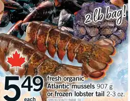 Fortinos FRESH ORGANIC ATLANTIC MUSSELS, 907 G OR FROZEN LOBSTER TAIL, 2-3 OZ offer