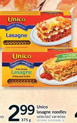 Fortinos UNICO LASAGNE NOODLES offer