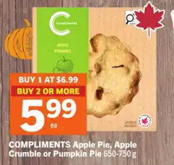 Foodland COMPLIMENTS Apple Pie, Apple Crumble or Pumpkin Pie offer