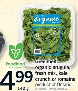 Fortinos GREENBELT ORGANIC ARUGULA, FRESH MIX, KALE CRUNCH OR ROMAINE, 142 g offer