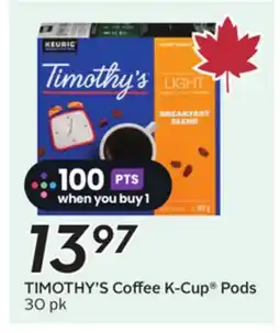 Sobeys TIMOTHY'S Coffee K-Cup Pods offer