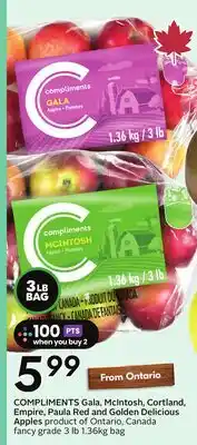 Sobeys COMPLIMENTS Gala, McIntosh, Cortland, Empire, Paula Red and Golden Delicious Apples - Apple Fest offer