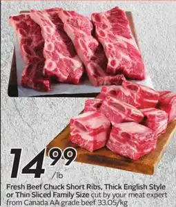 Sobeys Fresh Beef Chuck Short Ribs, Thick English Style or Thin Sliced Family Size offer