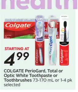 Sobeys COLGATE PerioGard, Total or Optic White Toothpaste or Toothbrushes offer