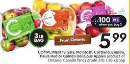Sobeys COMPLIMENTS Gala, McIntosh, Cortland, Empire, Paula Red or Golden Delicious Apples offer