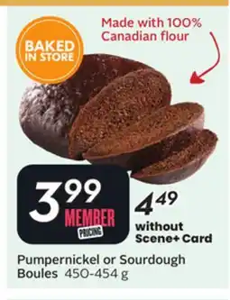 Sobeys Pumpernickel or Sourdough Boules offer