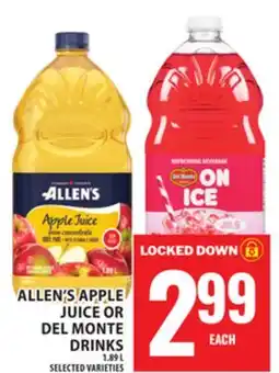 Food Basics ALLEN'S APPLE JUICE OR DEL MONTE DRINKS offer
