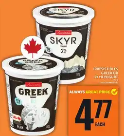 Food Basics IRRESISTIBLES GREEK OR SKYR YOGURT offer