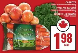 Food Basics CARROTS, YELLOW ONIONS OR BROCCOLI CROWNS offer