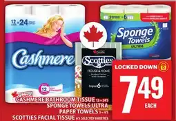 Food Basics CASHMERE BATHROOM TISSUE OR SPONGE TOWELS ULTRA PAPER TOWELS OR SCOTTIES FACIAL TISSUE offer