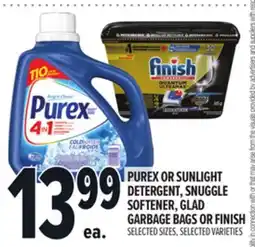 Metro PUREX OR SUNLIGHT DETERGENT, SNUGGLE SOFTENER, GLAD GARBAGE BAGS OR FINISH offer