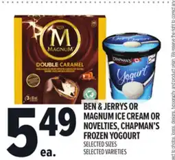 Metro BEN & JERRYS OR MAGNUM ICE CREAM OR NOVELTIES, CHAPMAN'S FROZEN YOGOURT offer
