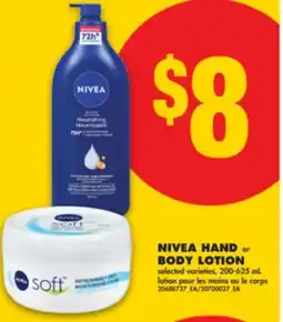No Frills NIVEA HAND or BODY LOTION, 200-625 mL offer