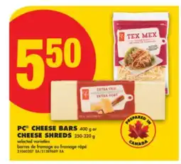 No Frills PC CHEESE BARS, 400 g or CHEESE SHREDS, 250-320 g offer
